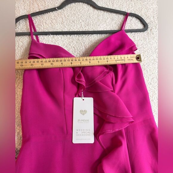 JJs House Gown womens size 4 fuchsia Maxi chiffon Ruffle spaghetti strap Dress - Picture 9 of 12